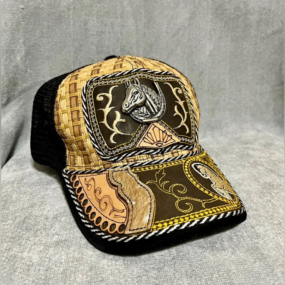 Western Ranch Style Trucker SnapBack Hat Black Mesh Horse Logo Cap‎